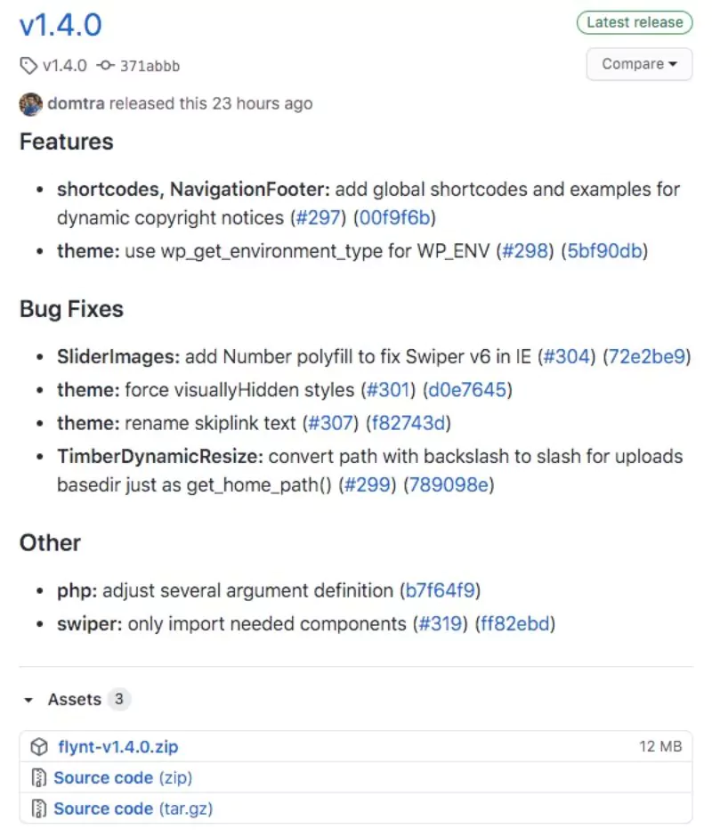 GitHub release page with bundled archive